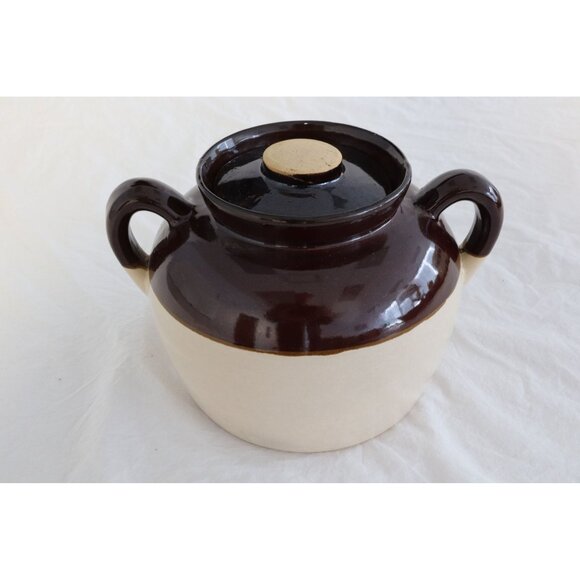 Vintage Large Ceramic Double Handle Brown Beige Crock Glazed Stoneware Jug - Picture 1 of 10